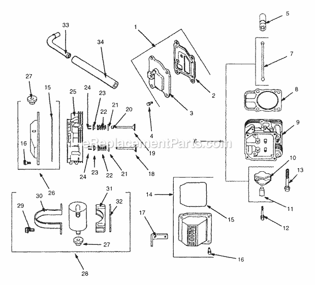 18 Hp Cylinder Head, Valves And Breather Diagram and Parts List for Z48 53AC355M100 Cub Cadet Lawn Mower